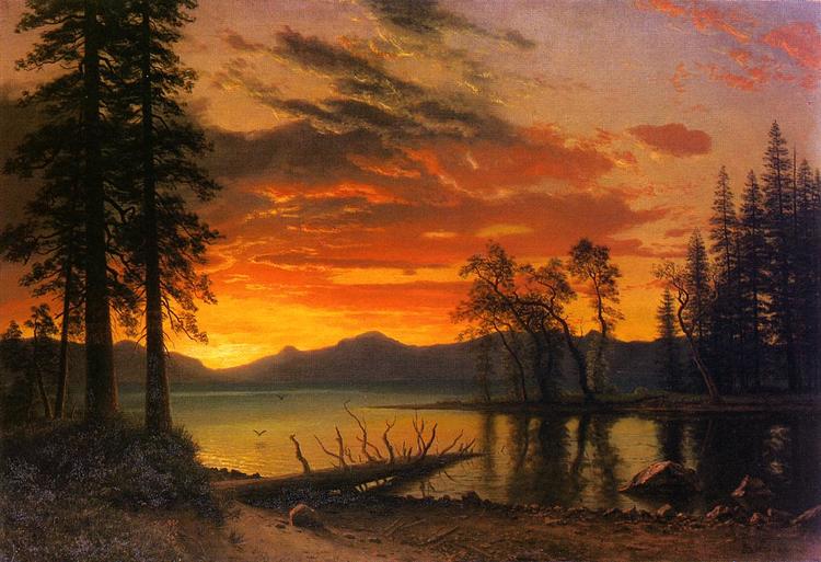 Albert Bierstadt Oil Painting Sunset over the River - Click Image to Close